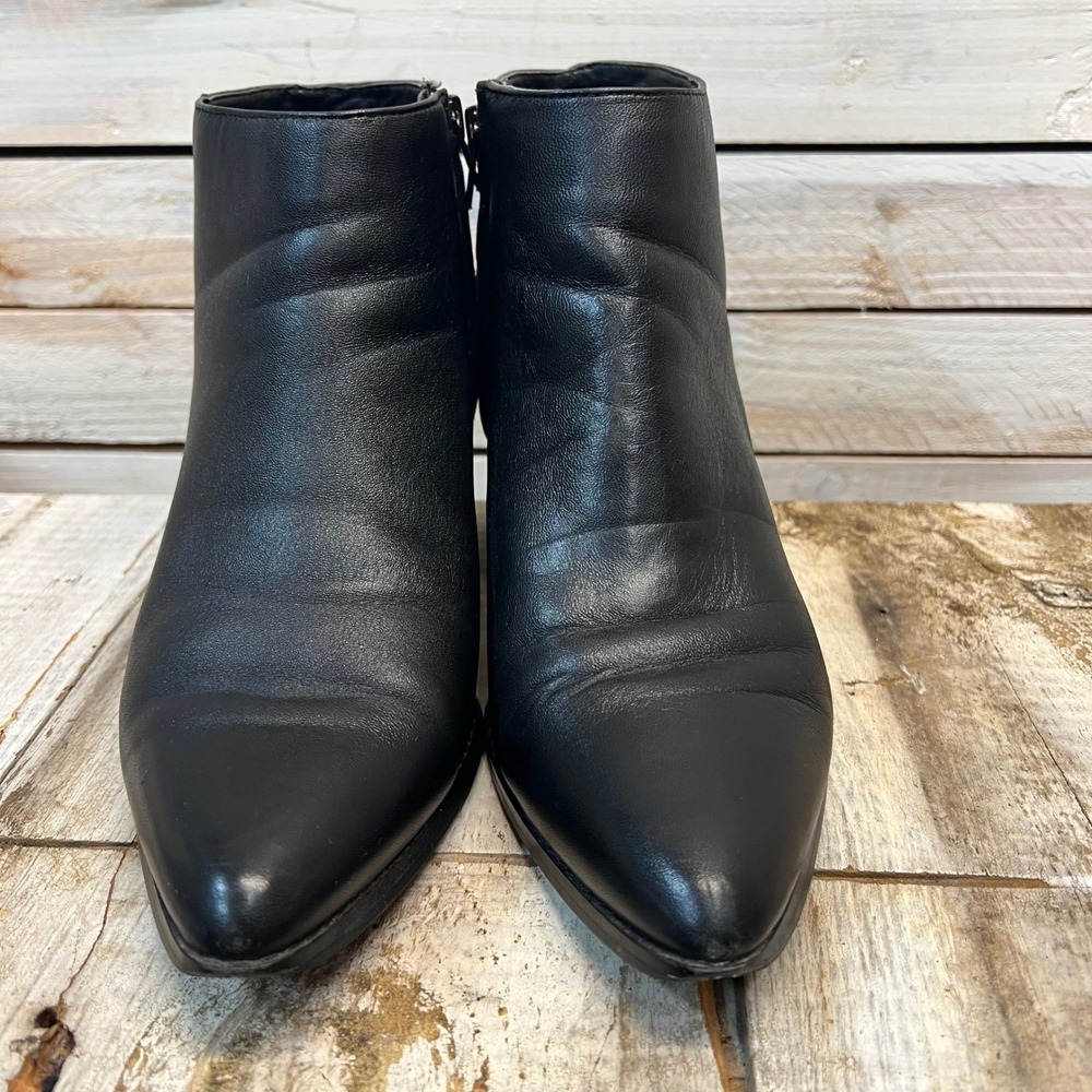 Bleeker Bond Black Leather Ankle Boots Block Heel Minimalist Moto US‎ 9
